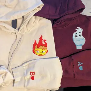 Elemental Ember And Wade Embroidered Sweatshirt, Elemental Movie Couple Sweatshirt, Wade And Ember Couple Hoodie, Matching Shirts For Lovers