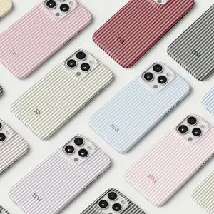 Personalized Initial Striped Design Phone Case, Tough iPhone 17 Pro Max Cover, Women Gift