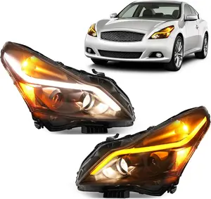 HECASA Pair Projector Headlights w/Sequential LED Compatible with 2010-2013 Infiniti G37 G25 2015 Infiniti Q40 Sedan 4-Door Headlamp DRL Replacement for IN2503140 IN2502140 Clear Lens Black Housing