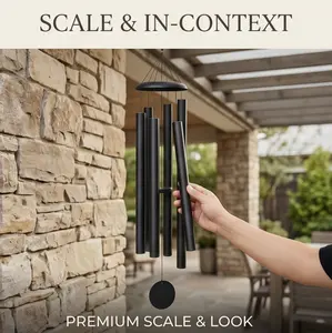 Oversized Metal Wind Chimes Deep Resonance Black Handcrafted Outdoor Garden DecorThickened Tubes Weatherproof for Outside Yard