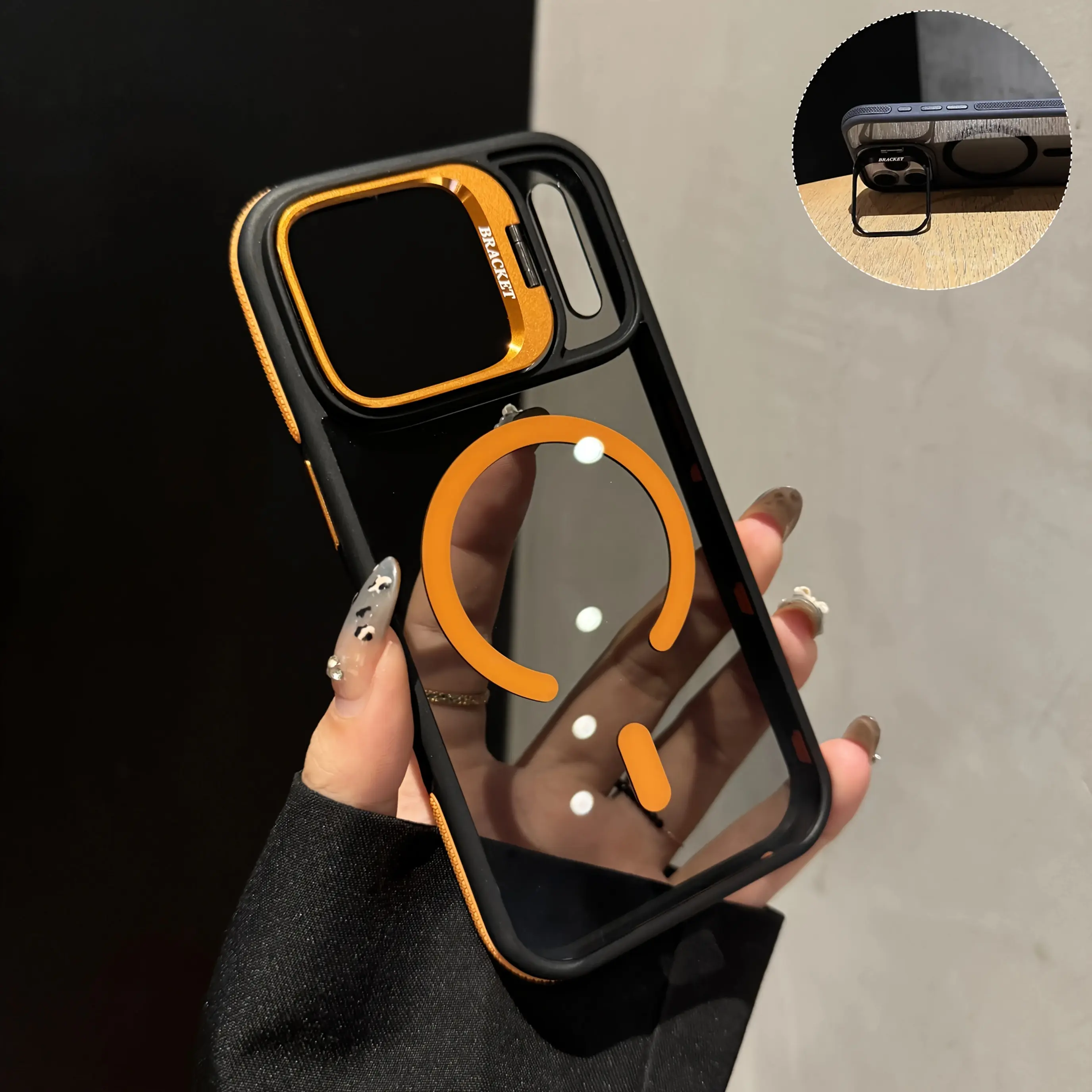 Magnetic Lens Holder Smartphone Cover for iPhone 17/17 Air, 16/16 Plus, 15/14/13 Pro Max - Polycarbonate Mobile Device Accessory with Non-Slip Edge, Handheld Design, Scratch Protection, Cellphone