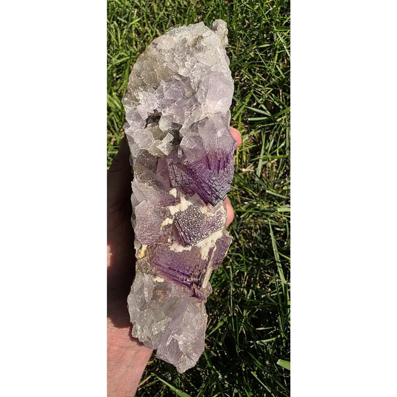 Navidad Fluorite - 1122g Elongated Specimen with Deep Purple Stepped Cubes Cabinet Piece for Mineral Collectors