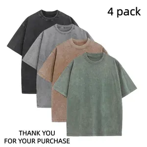 1/4 Pack Heavyweight Oversized Tee Unisex Cotton Retro Mineral Wash T-Shirt Multi-Color Streetwear Plain Tops for Men Women Gym Casual Drop Shoulder Tshirt S-3XL Trendy Music Festival Crewneck