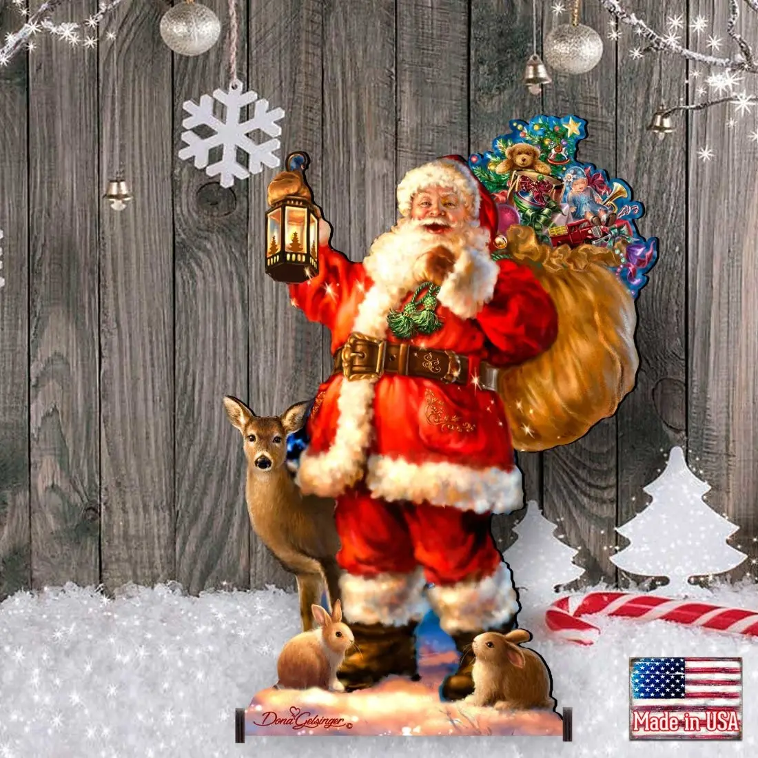 G. Debrekht 8461028F-1105 Wooden Woodland Santa Outdoor Decor Prop by D. Gelsinger, Festive Home Supplies for Christmas Gifts
