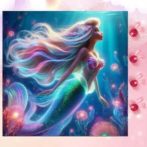 5D DIY Full Drill Round Diamond Painting - Diamond Art Craft Kit Beautiful Mermaid Mosaic, Canvas - DIY Wall Decoration, Home Decor, Suitable for Halloween and Christmas, Birthday and Anniversary Gifts