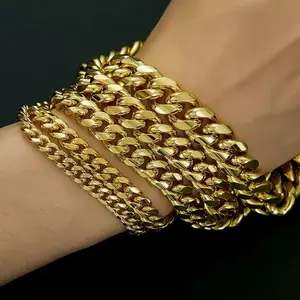 6-10mm Hip Hop Cuban Chain Iced Clasp Stainless Steel 18K Gold PVD Plated Chaine For Men Necklace Jewelry