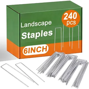 6 Inch 240 Pack U-Shaped Galvanized Garden Stakes, 11 Gauge Landscape Staples, Landscape Fabric pins,Ground Stakes,Yard Stakes for Decorations
