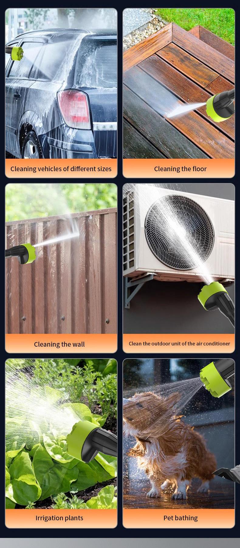 Cordless Pressure Washer with Charger Base, Black/White, 24V/48V/96V, Portable Cleaner for Car, Home & Garden