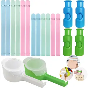 Bag Sealer Clips- Mix Pack: 12 Multisize Clips, 4 Squeeze-and-Lock for Bread Bags, 2 with Pour Spouts – for Airtight Freshness and Spill-Free Storage