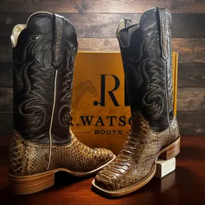R. Watson Biege Sueded Exotic Leather // Carbon Cowhide Shaft Boots For Men