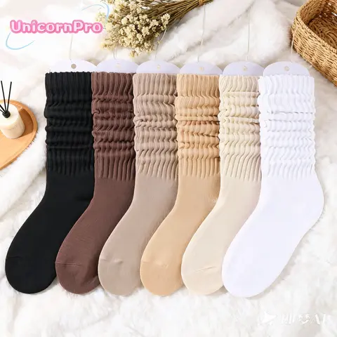 6 Pairs Women's Slouchy Crew Socks, Multi-pack Soft Comfy Breathable Mid-calf Socks for Daily Wear, Socks for Women, Lady's All Season Hosiery