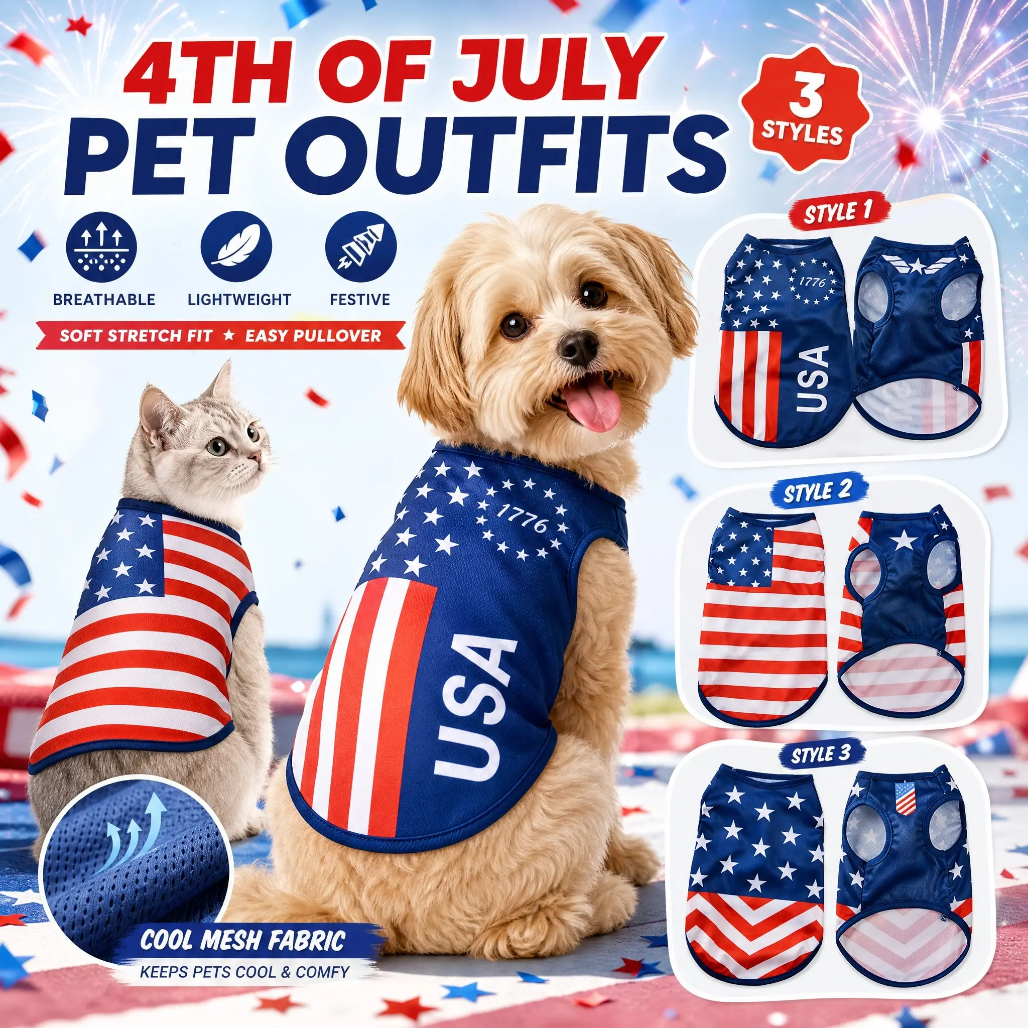 American Flag Dog Vest, Breathable Mesh Soft Lightweight, Small Dogs Patriotic Summer Clothes, Pet Clothing for Spring and Summer, Puppy Clothes