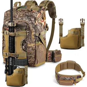 40L Hunting Backpack for Men, Tactical Camo Backpack with Rifle Bow Holder, PALS/MOLLE System, Waterproof Rain Cover, Removable Waist Belt for Saddle Hunting, Deer Elk Hunting Gear