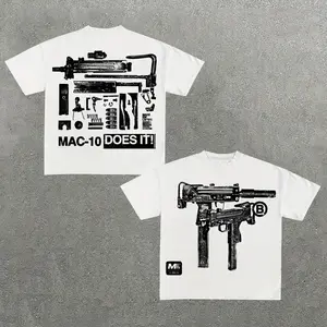 Manfinity Dauomo Men's Gun Print T-Shirt - Casual Streetwear Style Short Sleeve Crew Neck T-Shirt, Fashionable For Summer, Streetwear Style