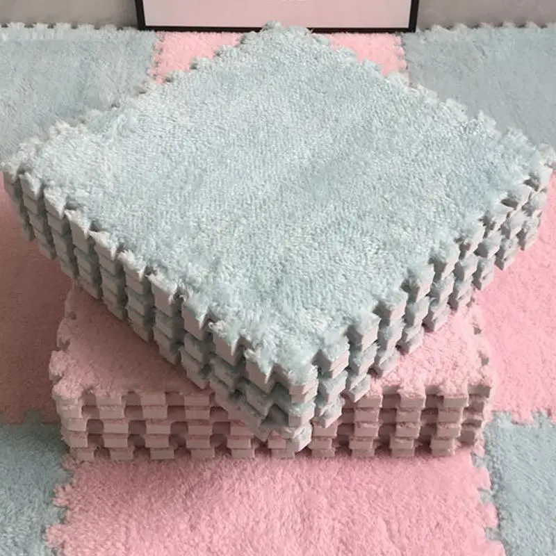 Square Soft Non Slip Plush Floor Mat, 10pcs Christmas Decor Colorblock Interlocking Carpet, Decorative Rug for Home Living Room Bedroom, Rugs for Livi