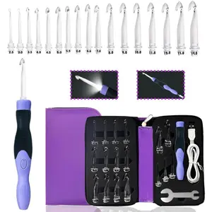 Lighted Crochet Hooks Set 17 Sizes 2.5mm-14.0mm, USB Rechargeable Interchangeable LED Crochet Hook