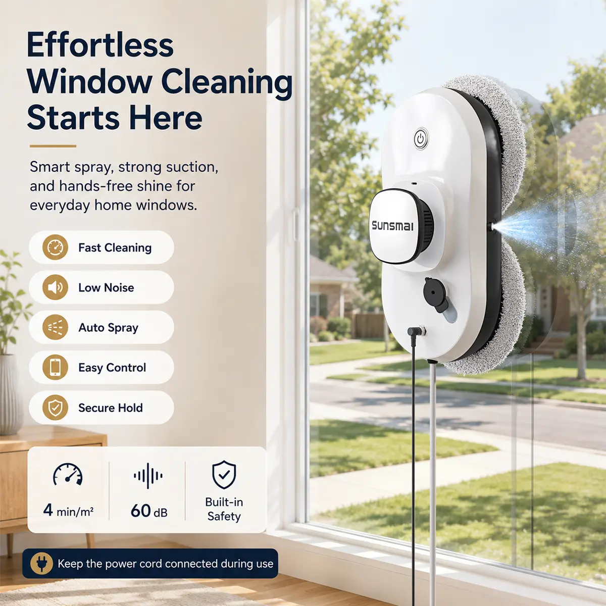 Sunsmai Window Cleaning Robot | Smart Automatic Window Washer | APP Remote Control, Anti-Falling, 2800Pa Strong Suction for Home High Windows Glass Cleaning