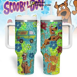 Scooby Doo Glitter Floral Tumbler 20oz-40oz Stainless Steel, Double Wall Insulated, With Handle & Straw – Funny Gift for Scooby Doo Lovers & Fans