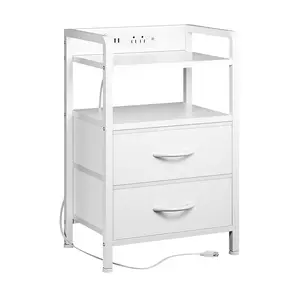 Outdoor 2-Drawer Side Table with Open Shelf, Sleek Nightstand or Sofa End Table, 3 Color Options