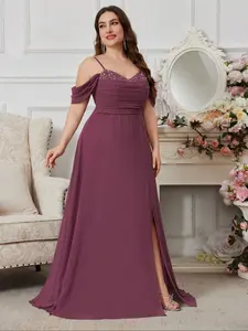 Elegant Plus Size Women's Evening Dress, Formal Wear Maxi Fitted Backless Party Gown, Thin Strap Sleeveless, Recycled Fabric, All Seasons