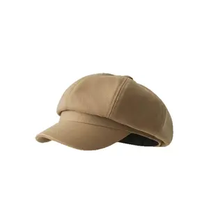 Autumn Winter New Woolen Octagonal Hat Children British Retro Newsboy Painter Hat Versatile Face Ducktongue Beret Unisex Premium Velvet Fabric