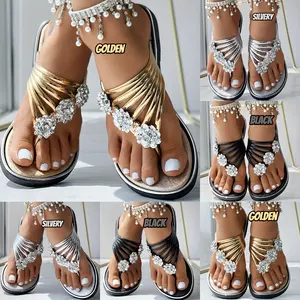 Rhinestone Floral Pattern Hollow Out Flip Flops Slippers