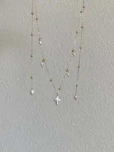 Minimalist Cross  Pearl Pendant  Necklace