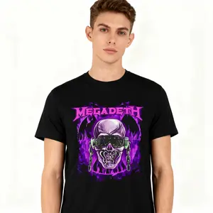 Megadeth Graphic T-Shirt Vintage Metal Band Tee with Bold Purple Skull Print Unisex Cotton Crew Neck Tee for Men's Streetwear Casual Fabric