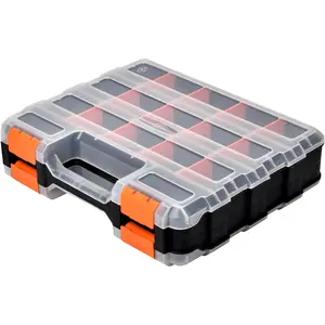 Small Parts Organizer, 34-Compartments Hardware Organizer Box, Double Side Storage Case Tools Box with Removable Dividers for Screws, Bolts, Nails, Beads, Jewelry & More