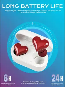 Mother's day gift  Heart Shape Wireless Noise Cancelling In-Ear Gaming Headset with LED Touch Control for Girls and Women Electronic Gift Made of Durable PC ABS Material Bluetooth 5.3 Connection Clear Calls IPX4 Water Resistant