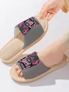 Masked Baddie 'Trust No one' Gothic Slogan | Edgy & Rebellious 1 Pair Linen Breathable Non-Slip Sweat-Absorbent Home Slippers For Bold Women/Trendy Men & Women (Spring Summer/Lounging) Slide Slipper