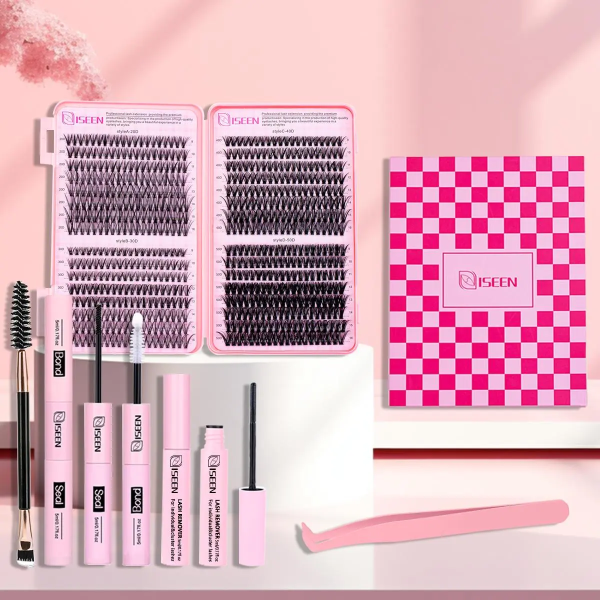 DIY Volume Lash Clusters Kit 640PCS, DIY Lash Extension Kit D CURL, Eyelash Extensions with Lash Bond, Seal, Tweezers and Eyelash Brush, 10-18mm Eye Corner Eyelashes and 9-16MM Cluster Lashes, Eyelash Extensions Set