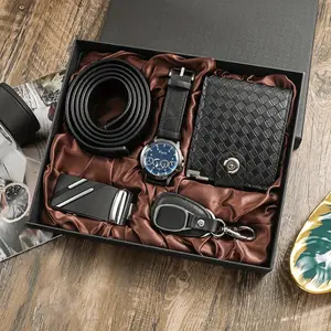 Men's Business Gift Set, 5 Counts/set Including Watch, Wallet, Belt, Keychain, Belt Lock, Gift Box, Luxury Gift for Men, Birthday Holiday Gift, Fashion Gifts for Boyfriend, Valentine's Day Gift Idea