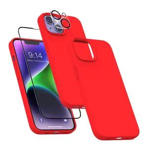 MXX Silicone Case for iPhone 14 Plus,Screen Protector,Camera Lens Protector Cover Soft Anti-Scratch Microfiber Lining,Liquid Gel Finish Coating Fullbody Protection 6.7 inch 2022 (Red)