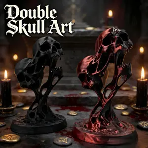 Gothic Style Dual Skull Ornament, Gothic Art Display, Home Bookshelf Desktop Decoration, Creative Collectible Figurine, Unique Decor