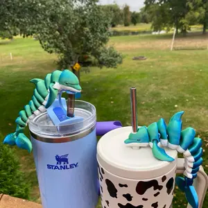 Articulated Dolphin Straw Toppers and Charms for Stanley Tumbers & 9.5mm Straws with Durable PLA Design - Stylish, Beverage