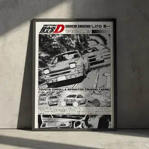 Initial D Anime Poster Print Wall Decor, Takumi Fujiwara Manga Art Wall Decor, Gift for Anime Fan, Vintage Motorsport Aesthetic,