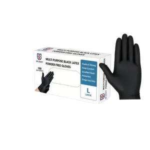 Black Disposable Latex Gloves, 5mil, Powder-Free, Heavy Duty Cleaning Gloves for Kitchen, Bathroom, and Food Prep, Non-Slip Thick Durable