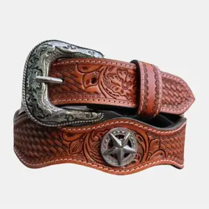 Personalized Tooled Western Handmade Leather Belt 100% Genuine Full Grain Cowhide Leather Heavy Duty With Buckle with Snaps 1-1/2" WIDE Leather Snap-On Embossed Belt Cowboy Handmade Cowhide Tooled Belt Christmas Gifts Idea - Meaningful Gift - Giff for Him