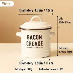 1pc Enamel Oil Pot - Vintage Large Capacity Oil Storage Canister With Lid - Rustic Kitchen Decor - For Home Cooking - Perfect Gift for Housewarming & Kitchen Enthusiasts Container Dispensers Utensils Write Reusable