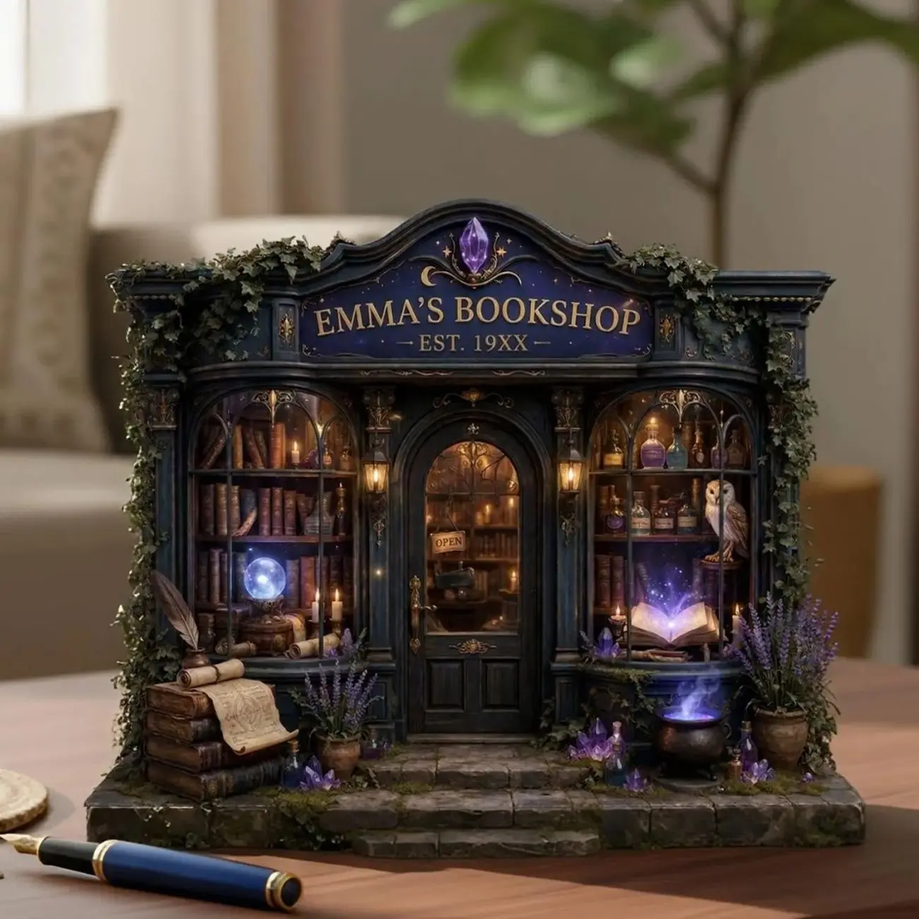 Custom Magical Book Nook Flat Bookshop Sign, Fantasy Bookstore Miniature, Witchy Bookshelf Decor, Dark Academia Gift Mini Library Diorama