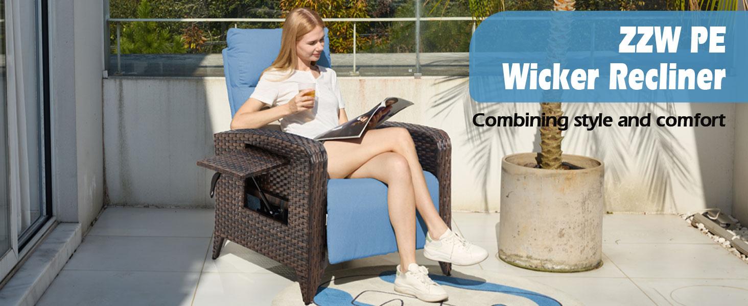 ZZWHOM Cozy PE Wicker Recliner with Side Table – 1/2 PCS Set, Outdoor Patio Chair with Reclining Back, Swivel & Non-Swivel Options for Morning Coffee on Balcony or Poolside Lounging