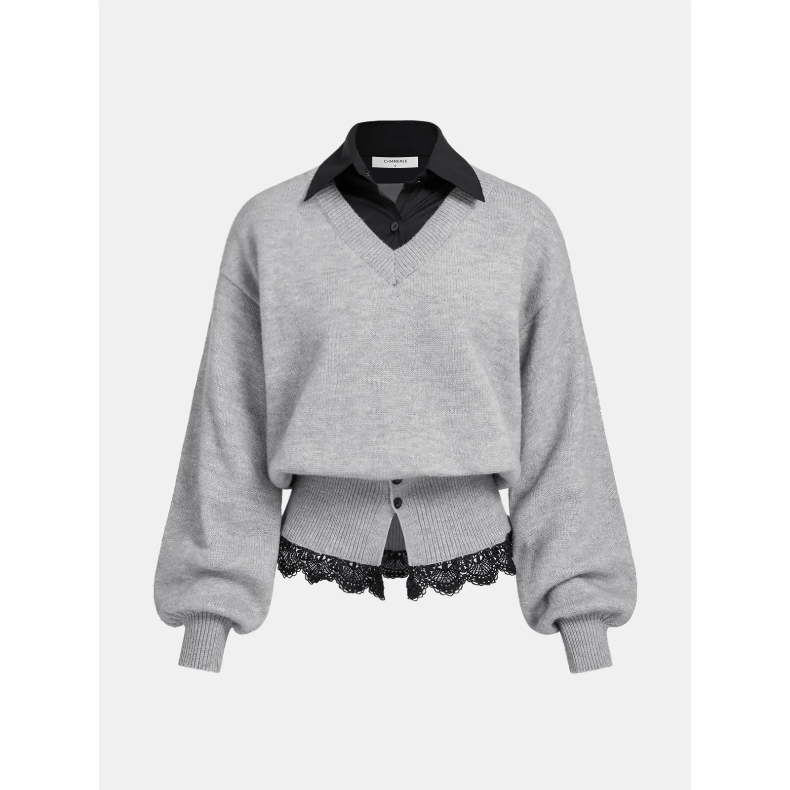 Women's Knitwear Top, Contrast-Collar Lacy Hem Classic Women's Knitwear