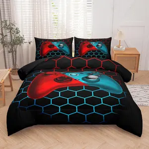 Game Controller Pattern Bedding, 2/3 Counts Including 1 Count Bedspread & 1/2 Counts Pillowcases without Filler, Soft Comfortable Decorative Bedding Set for Home Bedroom