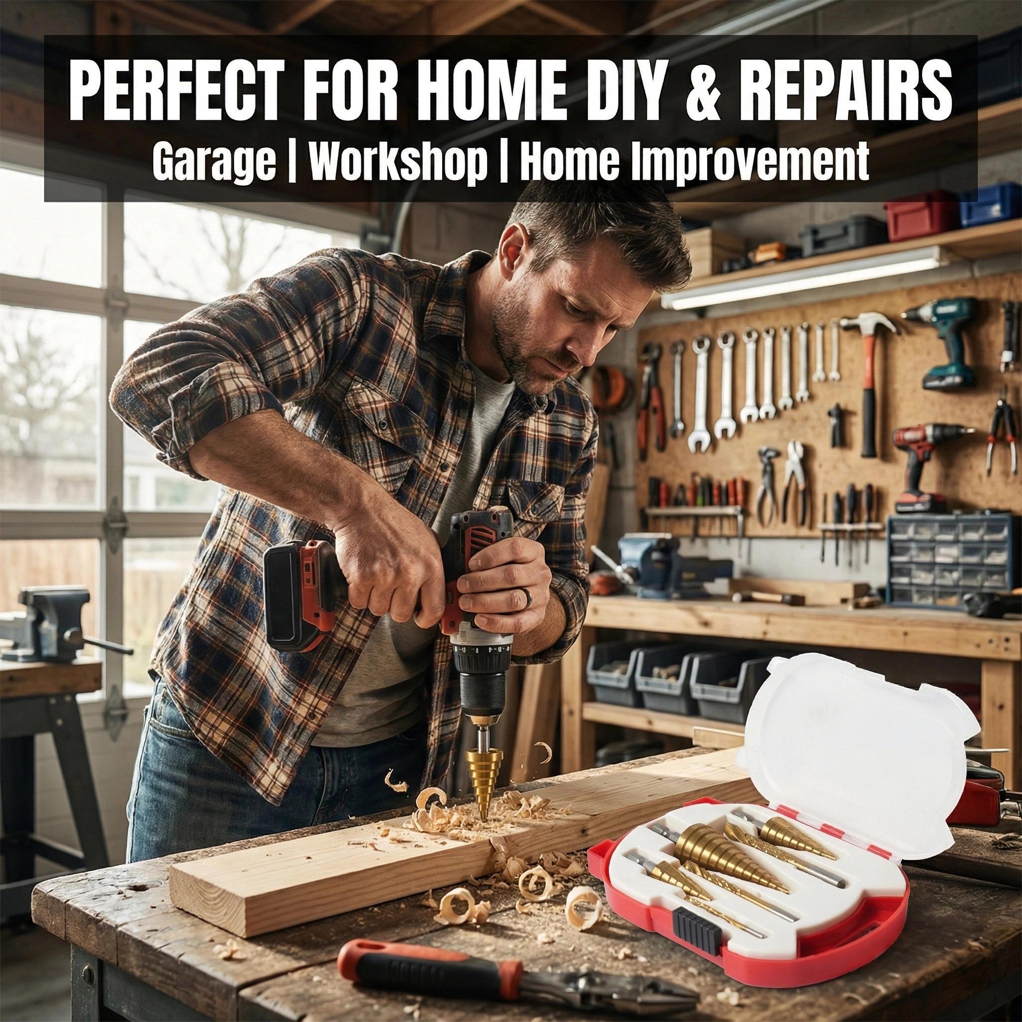 Premium 7Pcs Step Drill Bit Set with Center Punch & Screw Drill Bits, High Speed Steel Hole Opener for Metal and Wood