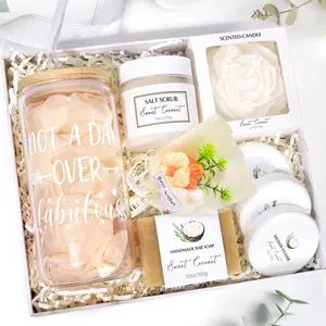 Mothers Day Gifts for Mom, Spa Gift Baskets for Women, Sweet Coconut Birthday Gifts Baskets for Women, Spa Kit Box, Bath and Body Relaxing Gift Set for Mother Wife Sister Friends with Glass Cup