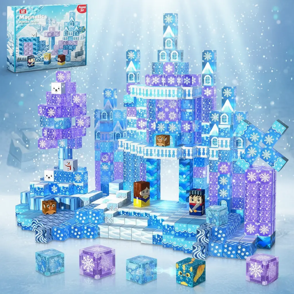 uMadeUs Magnetic Blocks for Kids Ages 3+, Magnetic Building Cubes Set in 100, 150 or 200 Pcs, STEM Construction Toy for Boys and Girls, Dinosaur, Forest, Snow Castle and Magic Portal Themes, Quiet Travel Activity