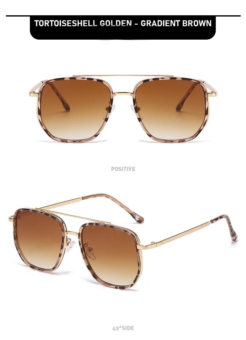 Sleek Double-Bridge Aviator Sunglasses - Textured Metal Frame with Angular Lenses, UV400 Protection Shades Perfect for Everyday Casual and Timeless Street Style