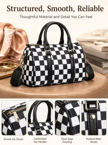 1pc Checkered Boston Bag, Stylish Crossbody Shoulder Handbag with Large Capacity, Retro Travel Satchel Purse for Daily Use, Work, Shopping, Dating & Commute, Trendy Gift Bag for Women and Girls