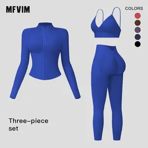 Women's Solid Criss Cross Crop Tank Top & High Waist Leggings & Zip Up Crop Jacket Tracksuit Set by MFVIM - Breathable Comfortable Outfits for Yoga, Gym, Workouts, Running, Yoga Wear, Workout Gym Clothing, Gym Sportswear, Casual Activewear SpringStatement